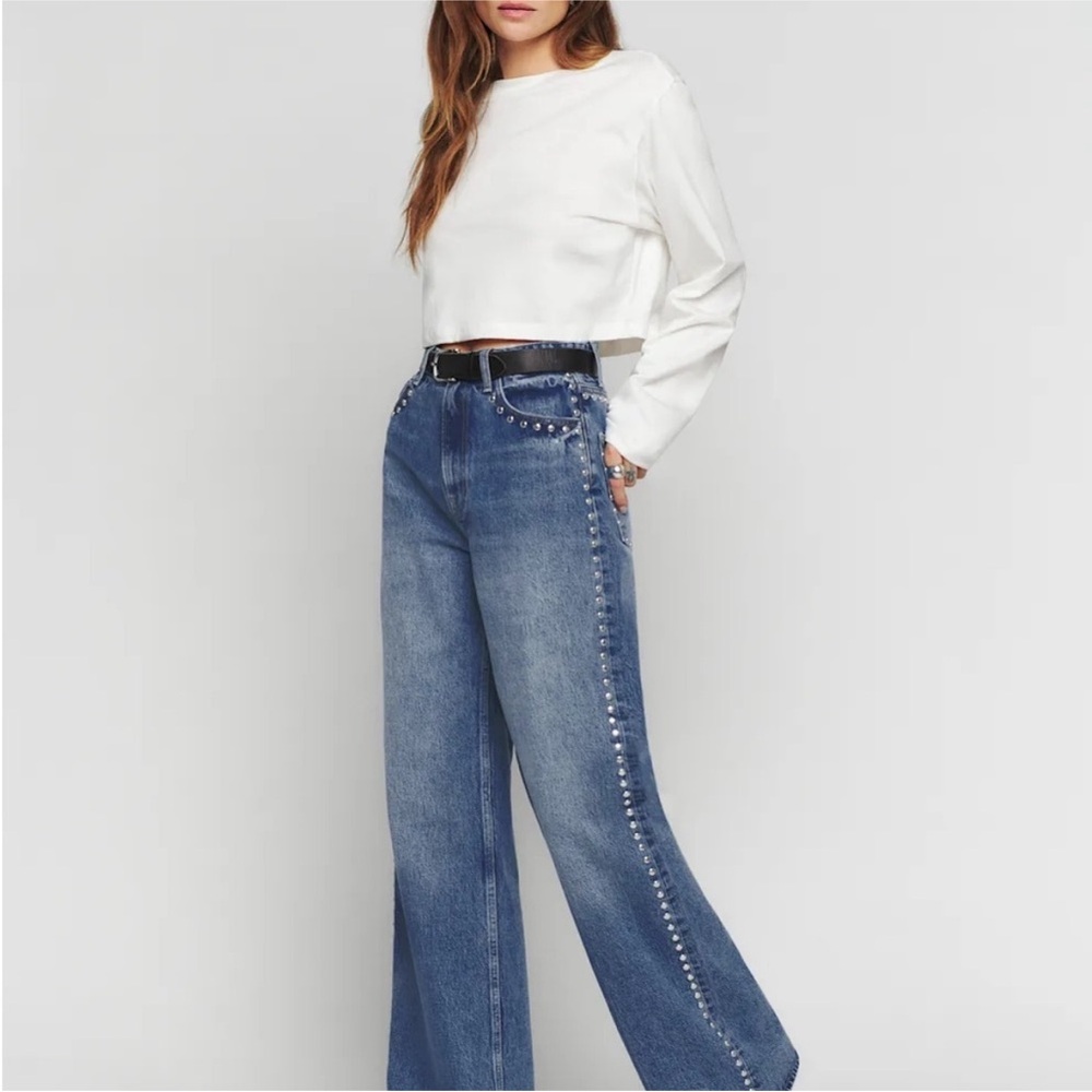 Reformation Cary High Rise Slouchy Jeans in Chesapeake Studded